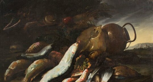 Still life with fish and kitchen utensils