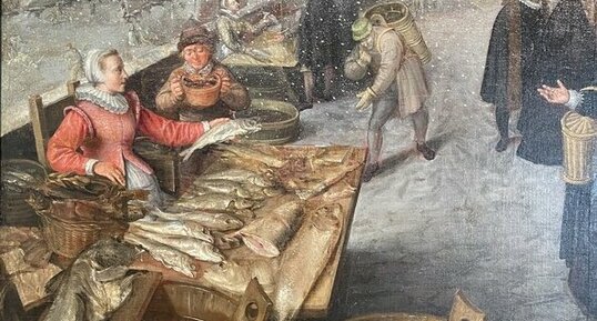 Un marché aux viandes et aux poissons (hiver)