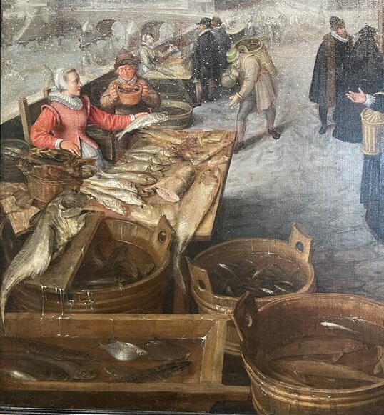 Un marché aux viandes et aux poissons (hiver)